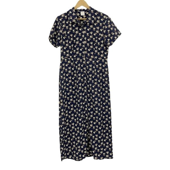 Old Navy Dresses & Skirts - Old Navy Womens Shirt Dress Blue White Floral Collared Short Sleeve M